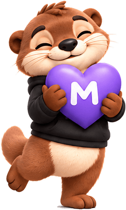 Milo the mascot hugging a heart