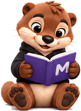 Milo the mascot reading a client record